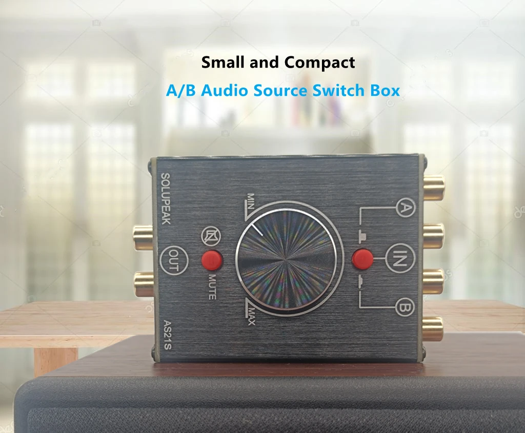 Solupeak A B RCA  audio switch box 2 IN 1 OUT, 2 way stereo signal source input swticher selector with volume control knob