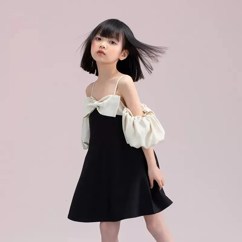 2022 New Princess Dress Girls' Dress Girls' Spring and Summer Puff Sleeve Two-Way Suspender Dress