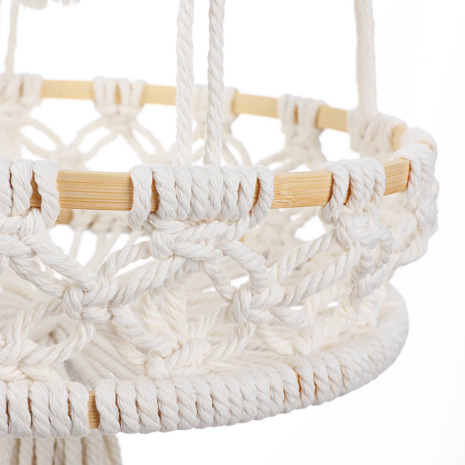 

1Pcs Beige Cotton Rope Hanging Storage Basket Double Layer Holder for Fruit Vegetable Household Decorative Organizer