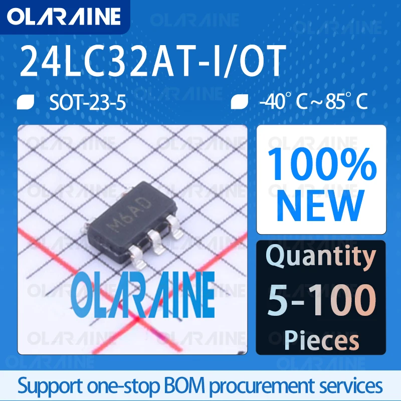 

5/10/100Pcs 24LC32AT-I/OT SOT-23-5 100%New Electrically erasable programmable read-only memory IC chip circuit controller