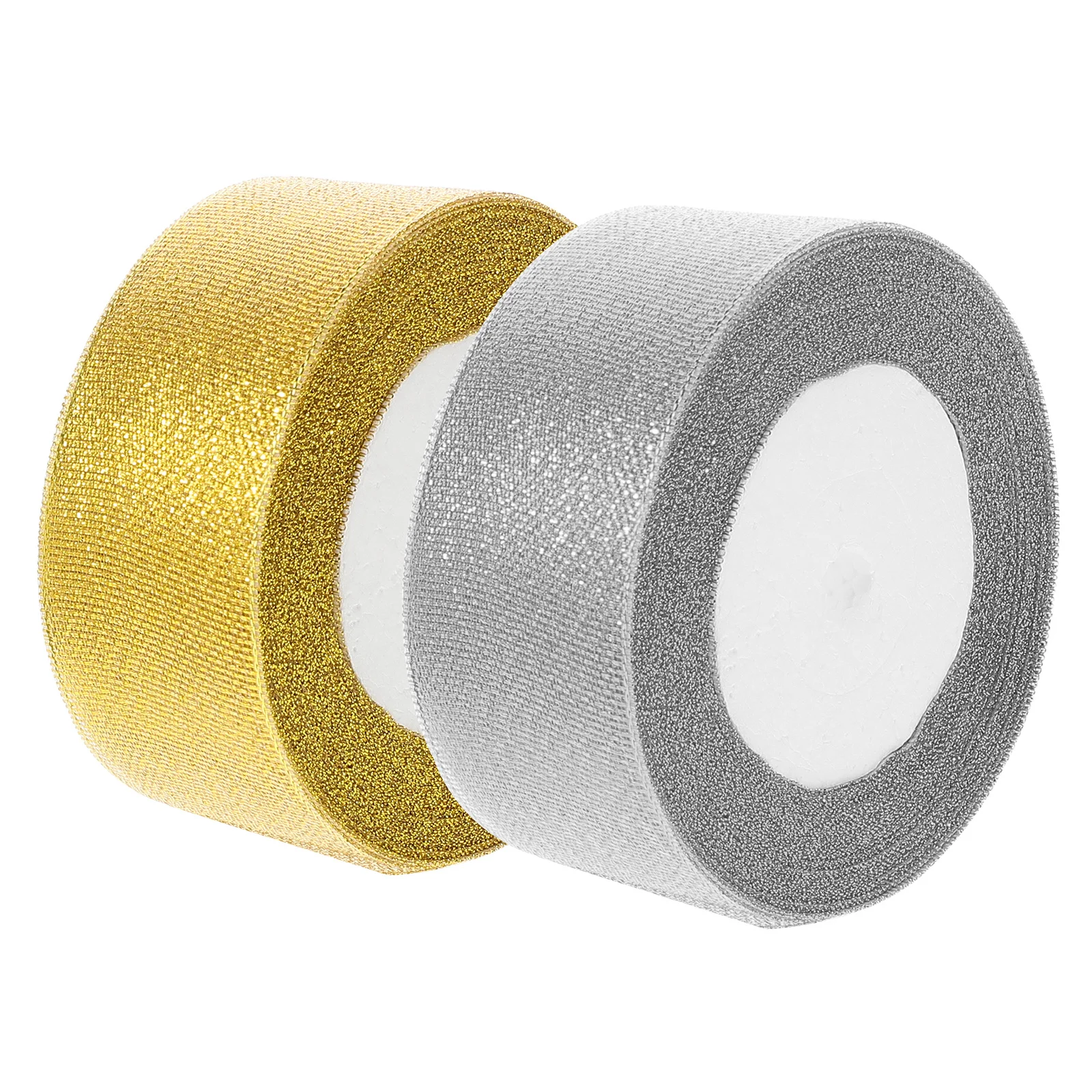 

2 Rolls Metallic Gold Silver Glitter Ribbon Soft High-Density Fabric for Candy Wrapping DIY Crafts Party Decorations Holiday
