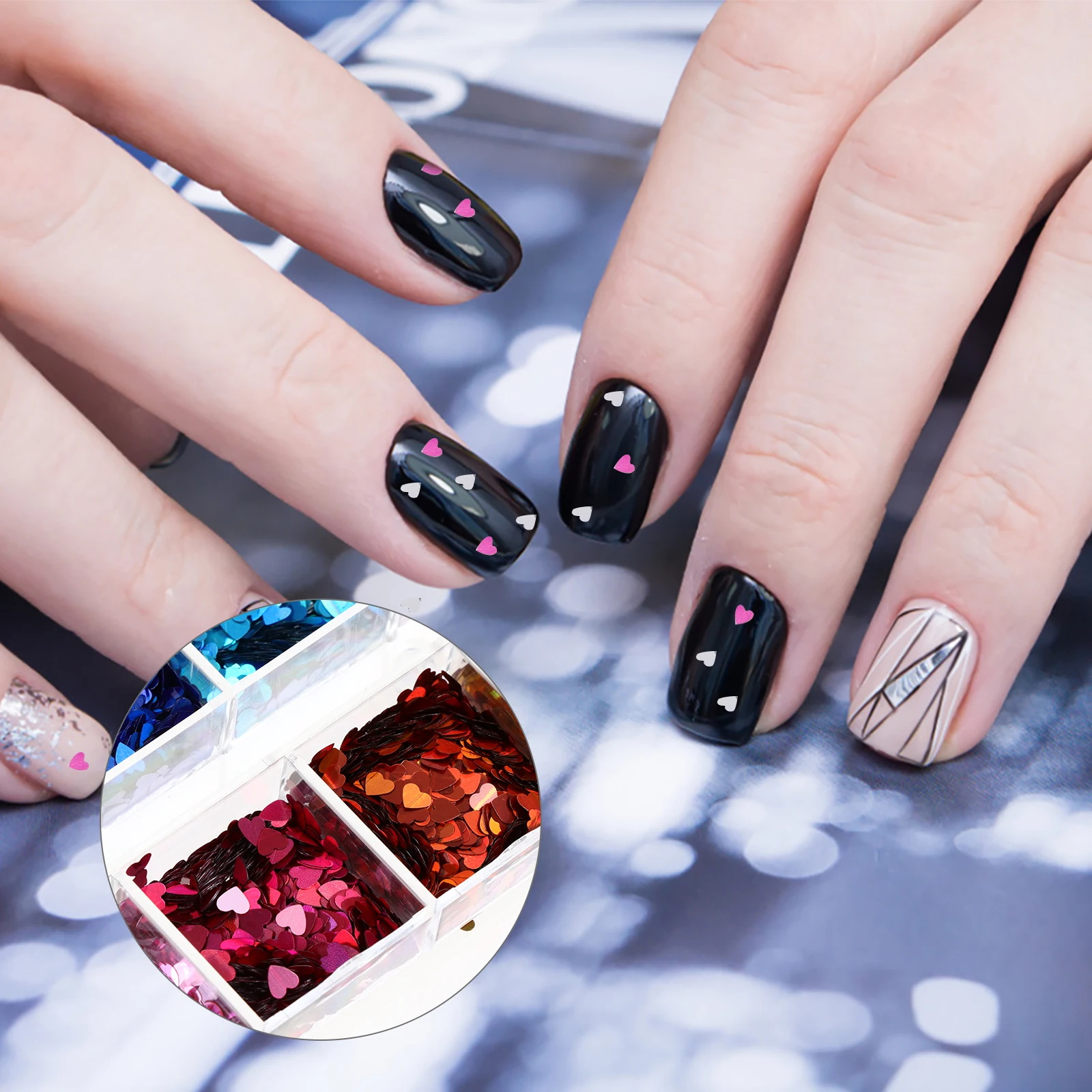 

2 Boxes Heart-Shaped Glittering Paillettes Sparkling Manicure Accessories Party Holiday Body Makeup Art Decoration Flakes