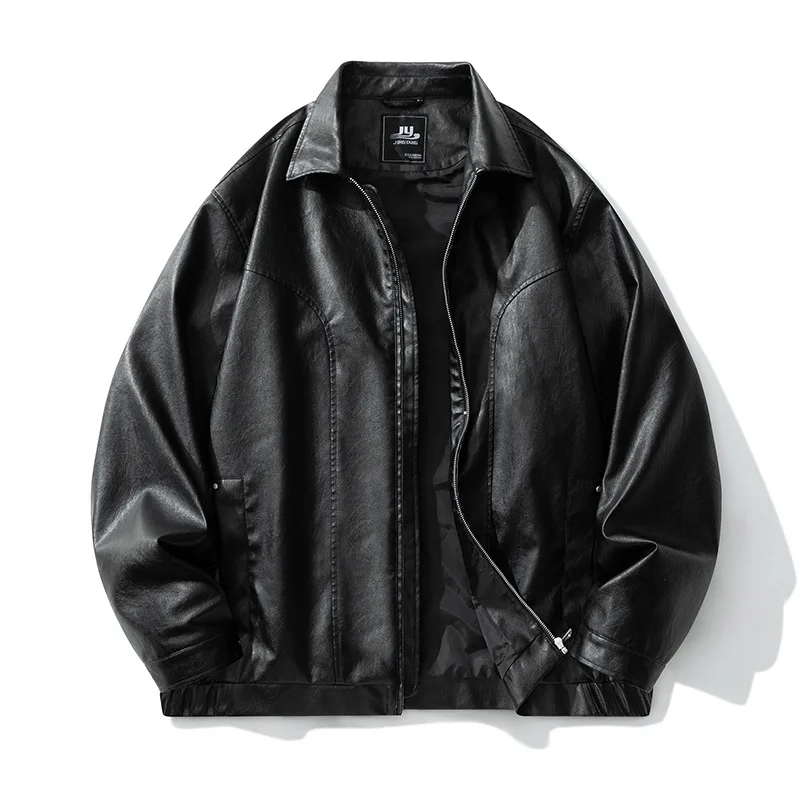 

Large Size Men's PU Leather Jaet Mermaid Collar Haome Workwear ort Sle Flight Outerwear Polyester Nylon Cosite Fiber