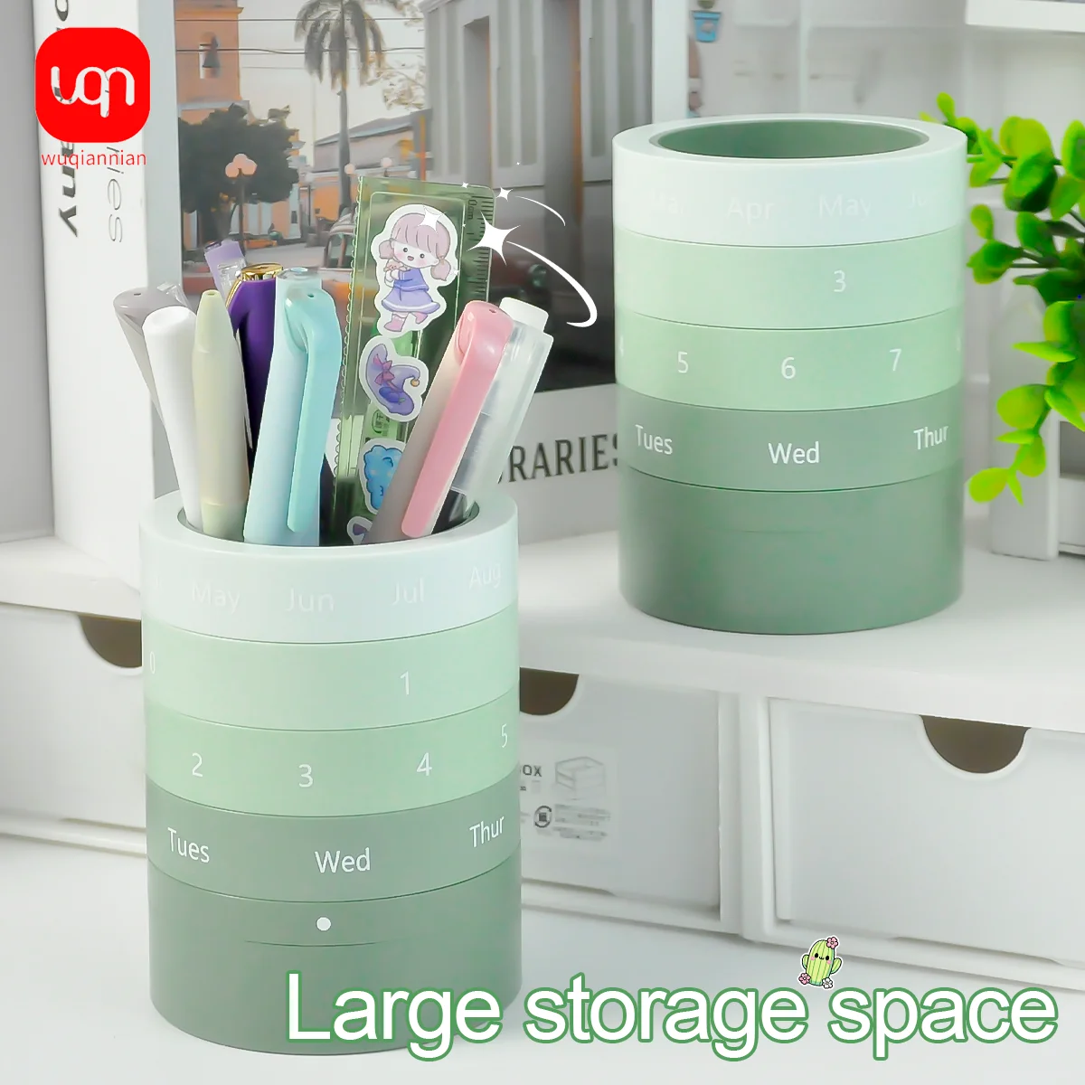 

WQN 1pc Simple Gradient Green Storage Pen Holder - Thick Version - Durable - Removable - Portable - Suitable for Various Daily