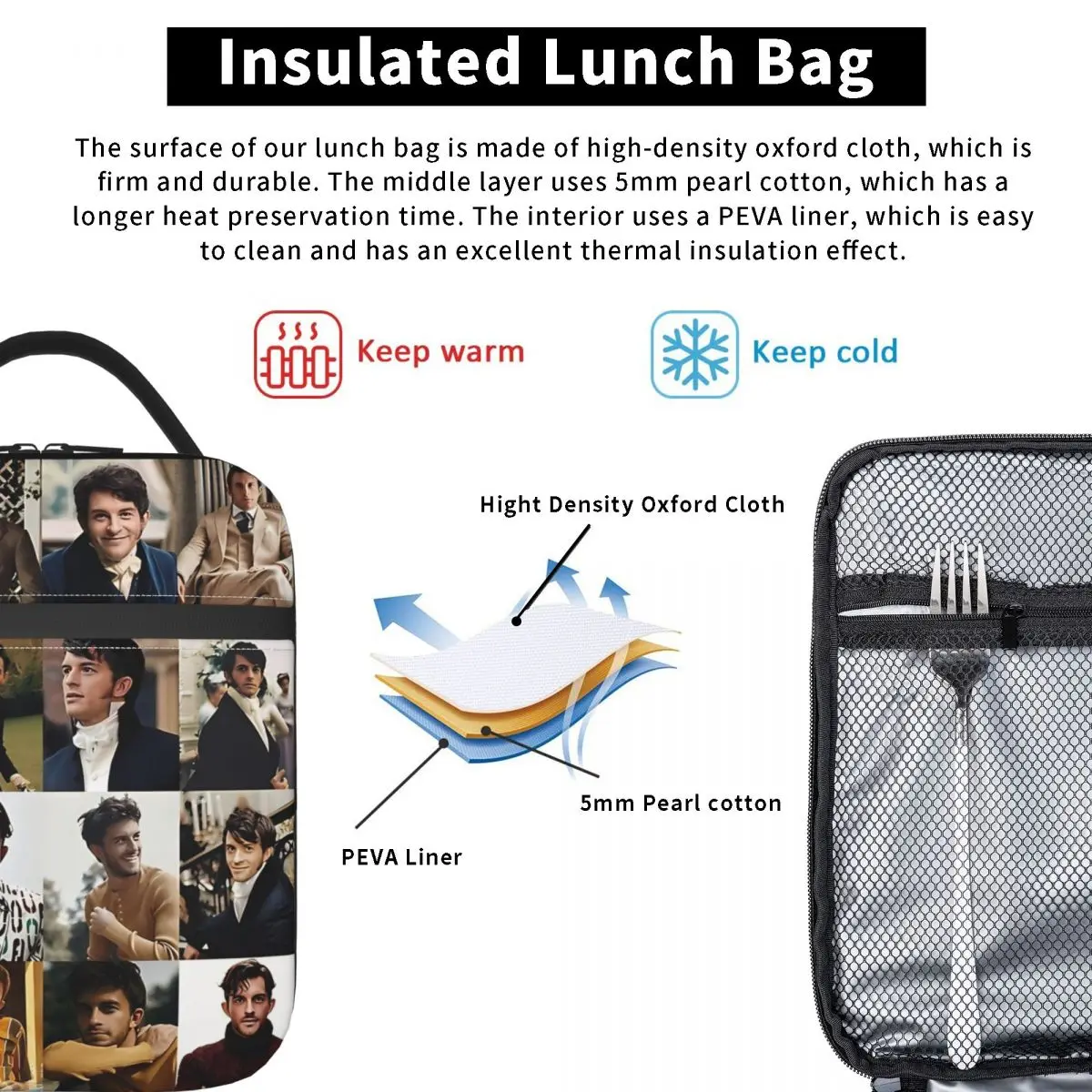 Сумка для обеда Jonathan Bailey, ланч-бокс для пикника на открытом воздухе для женщин, винтажный графический дизайн, термосумка-тоут, оксфордская сумка-холодильник