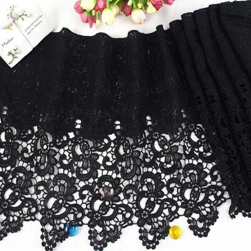 32CM Wide Popular black flowers cotton embroidery Lace Ribbon fabric collar sewing DIY Womens dresses Cloth wedding accessory