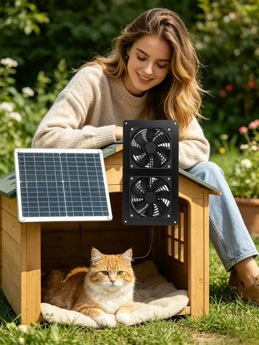 

Solar Powered 30W Monocrystalline Dual Exhaust Fan IP65 Waterproof for RV Greenhouse Chicken Coop Pet House Cooling Durable