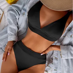 2024 Bikini Sexy de cintura alta para mujer, traje de baño de dos piezas, traje de baño para mujer, conjunto de Bikini brasileño con Tanga, traje de baño, bañador, ropa de playa