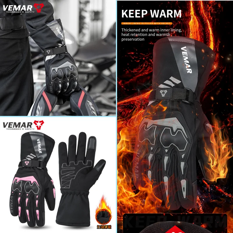 

VEMAR Autumn/Winter Thermal Motorcycle Gloves, Windproof Cold Weather Anti-fall Motorbike Gloves with Touchscreen for Men Women