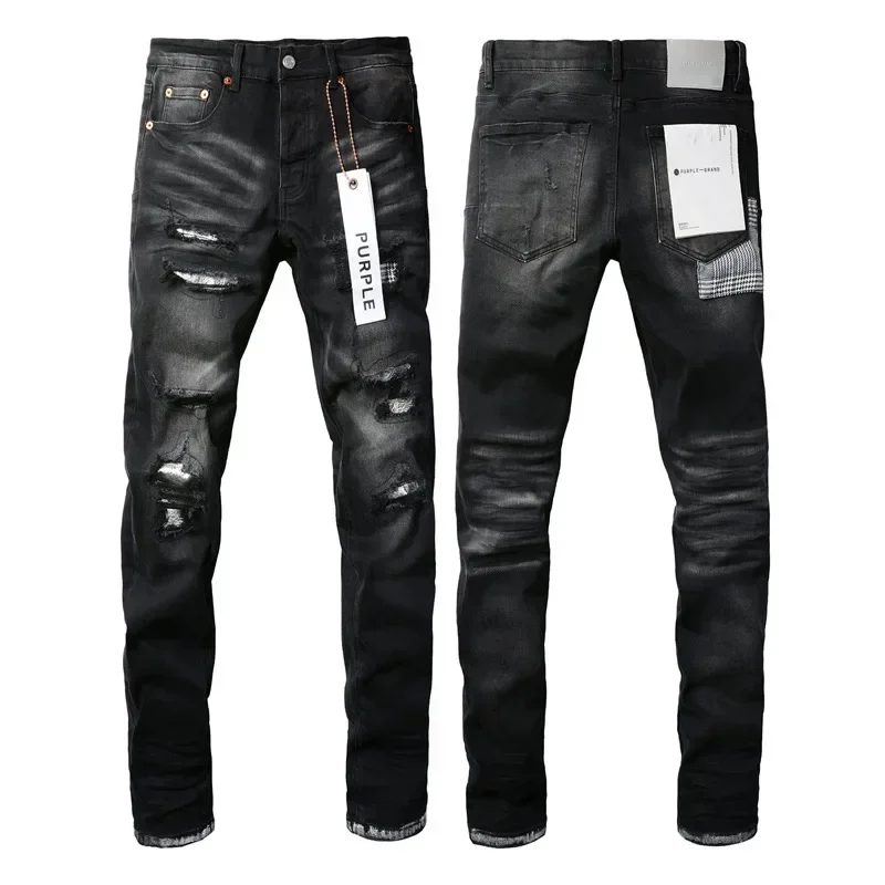 Purple Brand Jeans Fashion high quality High Street Black distressed Fashion High Quality Repair Low Rise Skinny Denim pants