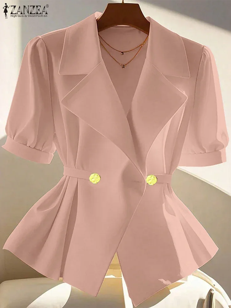 OL Work Blazer Women Spring Thin Outwears 2025 ZANZEA Fashion Lady Suits Short Sleeve Overcoats Casual Lace-Up Cardigans