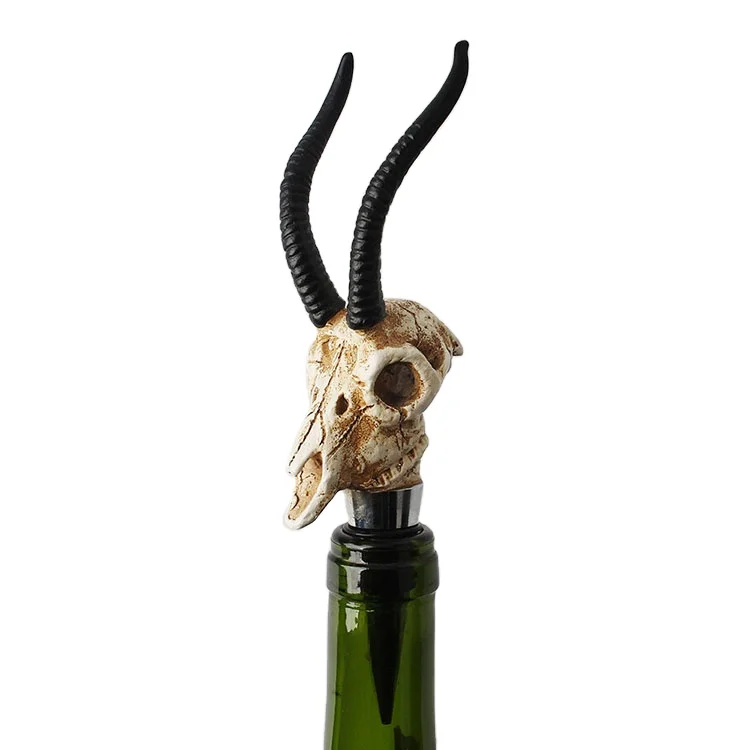 Antelope Horn Water Buffalo OEM Sublimation Metal/Resin Durable Animal Skulls Fashion Wine Stopper