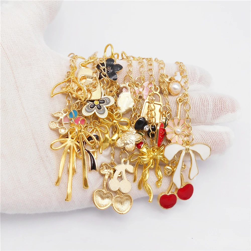 6/9Pcs Cute Lip Balm Charms Keychain with Flower Sea Life Cherry Dangle-Metal Lip Gloss Pendant Key Bag Phone Case Hanging Decor view 6