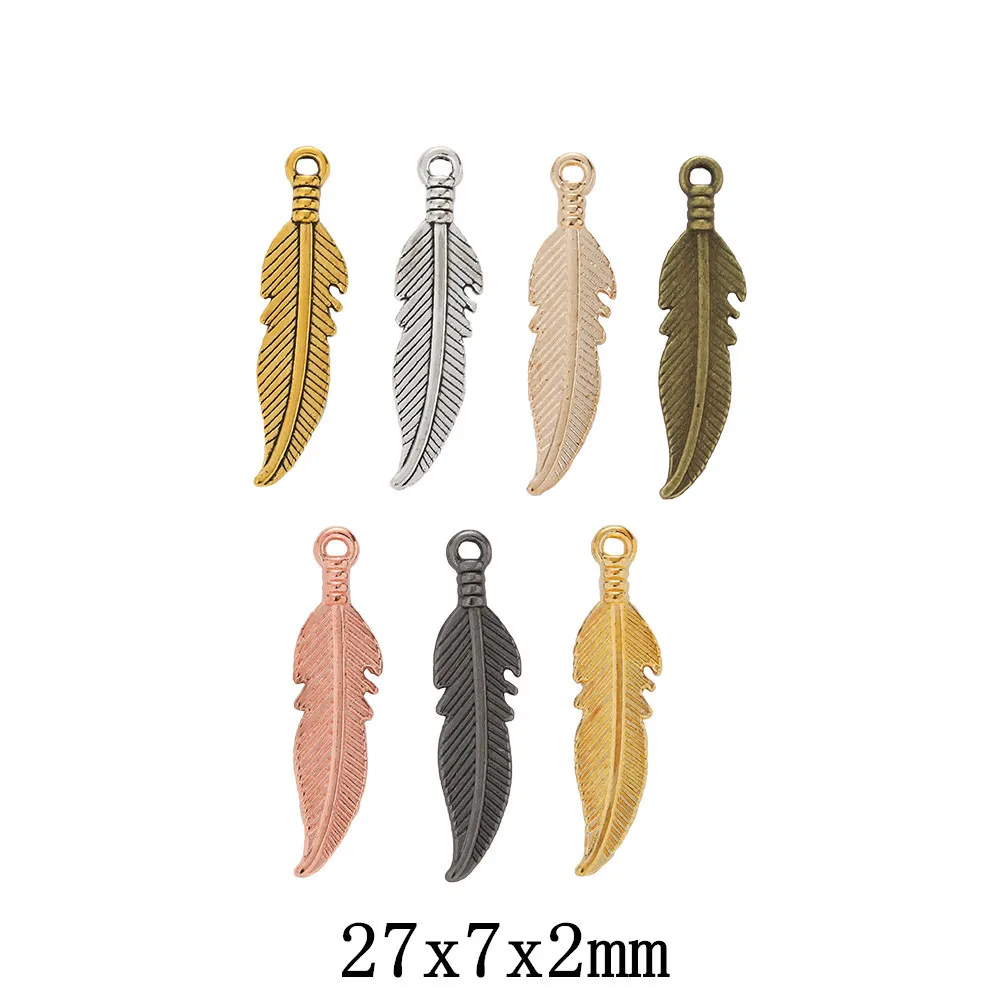 

20pcs 27*7mm Antique Color Pendants DIY Crafts Making Findings Handmade Jewelry Small Feather Charms For Jewelry Making