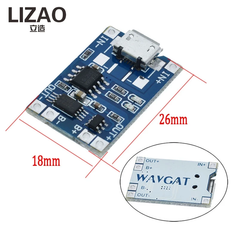 LIZAO 18650 Charger Board 5V Type-C Micro USB 1A Lithium Battery Charging Module With Protection for DIY Projects