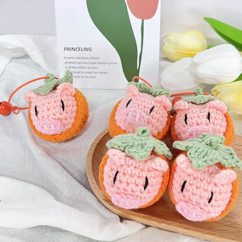 

Cartoon Cute Pig Persimmon Plush Pendant Keychain Creative Handmade DIY Accessories Keychain Car Key Charm Girl Birthday Gifts