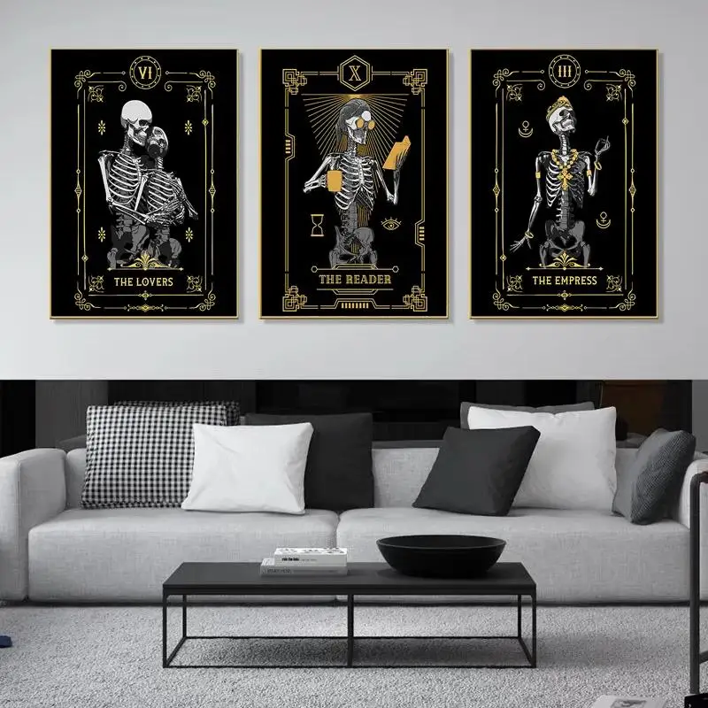 The Empress  Lovers Tarot Canvas Art  Modern Black and Gold Wall Decor for Bedroom and Bar