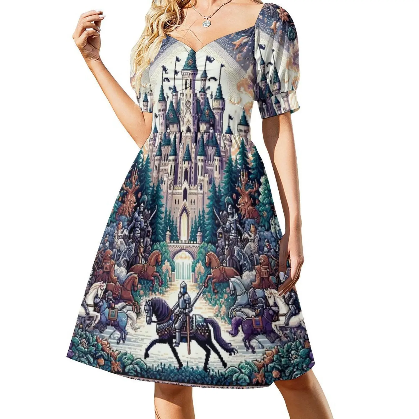 تصميمات مملكة الفارس بدون خياطة وفستان على شكل قلب فستان أنيق للحفلات الصيفية للنساء بتصميم مزخرف