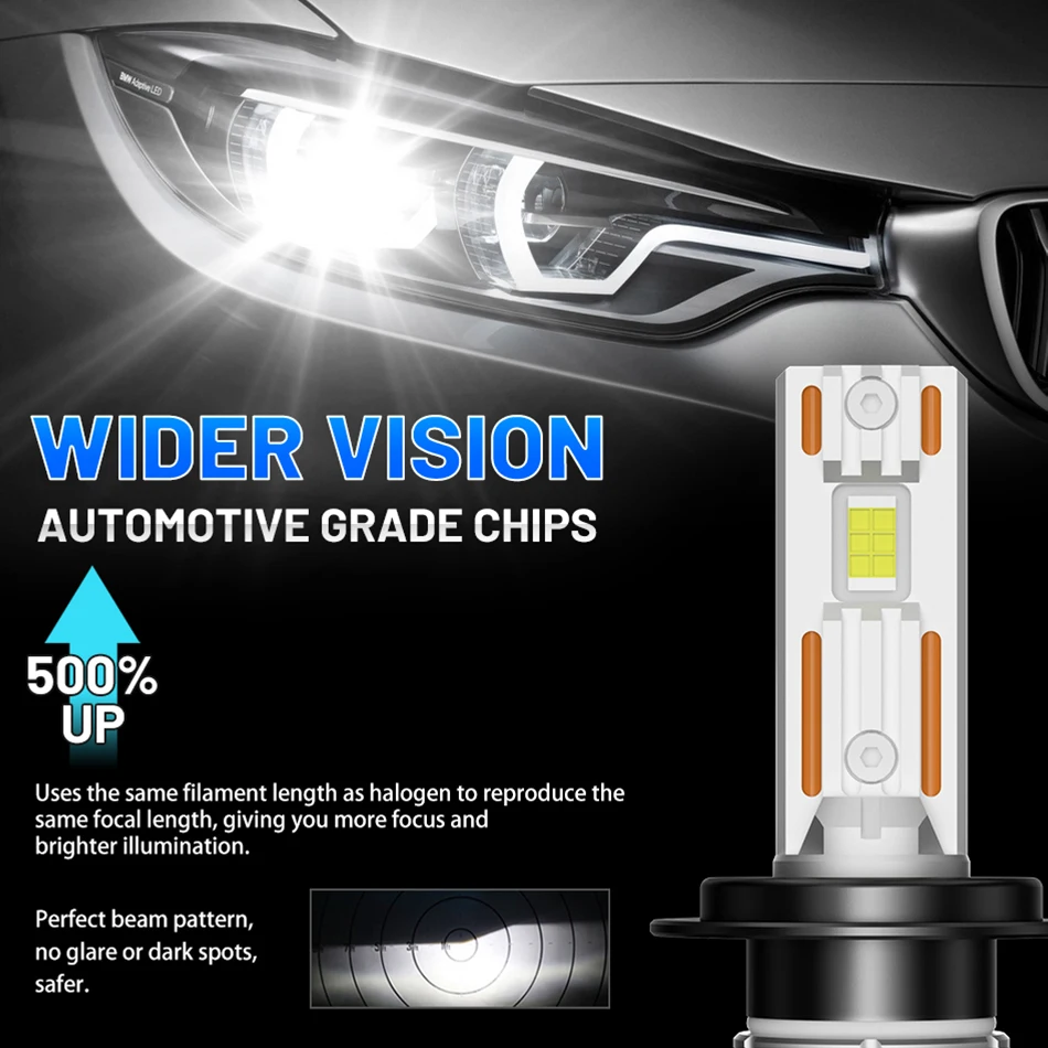 K5C H7 LED 60000LM Headlights Canbus H1 H4 H11 9012 HIR2 H8 H9 H13 9007 9005 9006 HB3 HB4 H27 881 High Power 6000K 5570 CSP Chip view 3