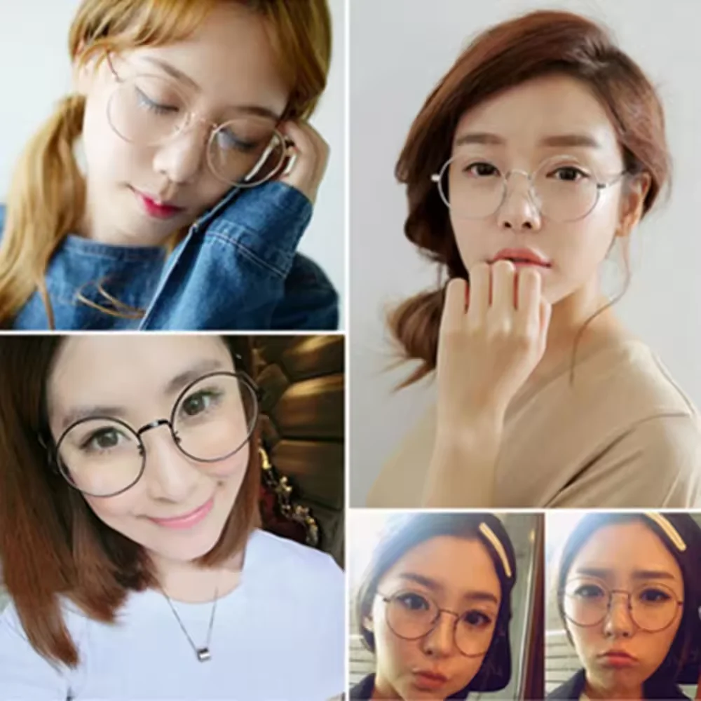 Fashion Round Glasses Accessories Anime Round Blue Light Glasses Metal Flat Men And Women Retro Art Glasses Clothing Prop Gift