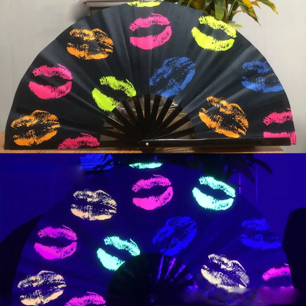 UV Ink Printing Bamboo Fan Foldable PVC Colorful Reflective Fan Lightweight Portable Clack Clapping Fans Stage Performance Dance