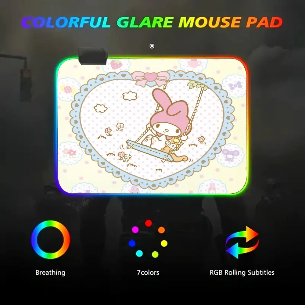 Cute My M-Melody Mousepad RGB Small Size Gaming Mouse Pad With LED Light Desk Mat Super Smooth Non-slip Rubber Bottom