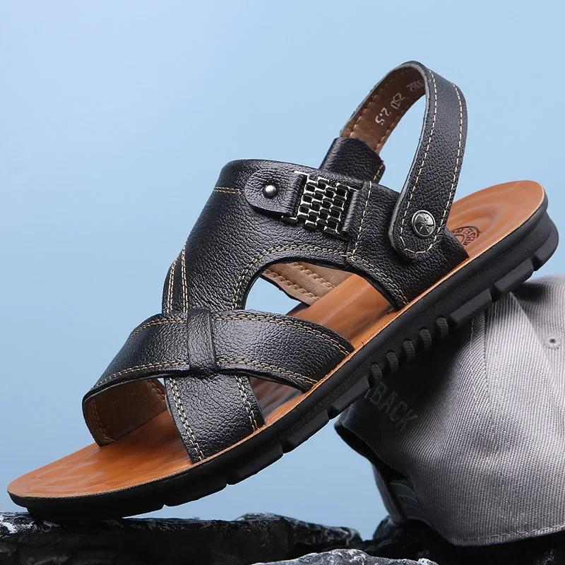 Genuine Leather Sandals Men Soft Comfortable Summer Sandals Open Shoes Non Slip Outdoor Beach Sandal Fashion Men's Sandal 38-47