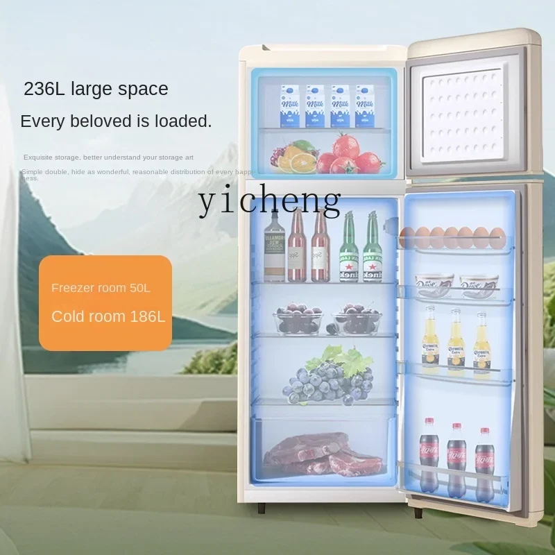 Household Refrigerator Double Door Freeze Storage Office Kitchen Mini Refrigerator Retro Refrigerator