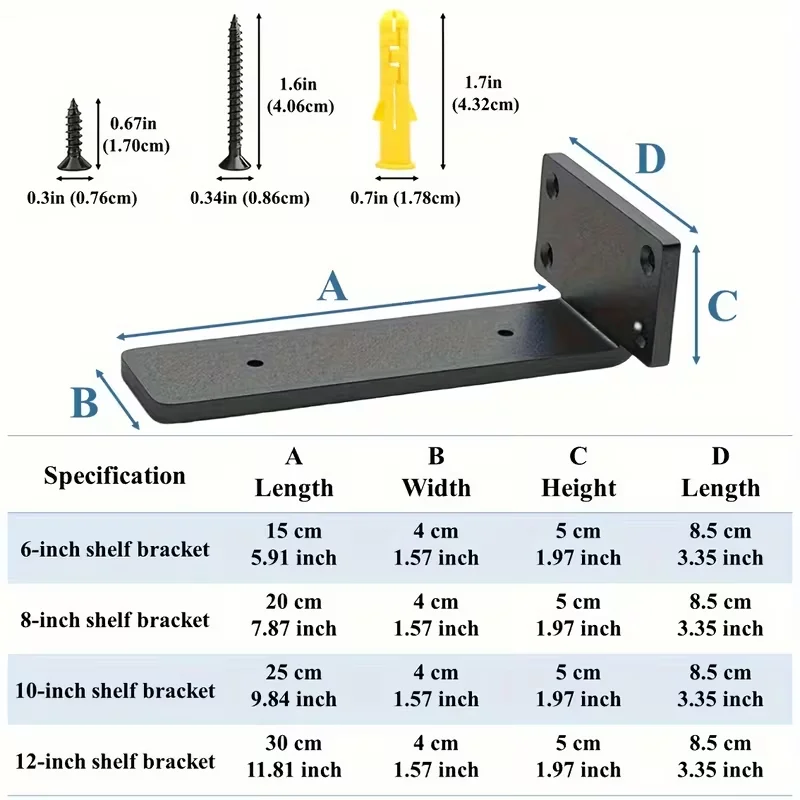 6 8 10 12 inch L shelf bracket floating hidden shelf bracket heavy-duty cast iron shelf bracket industrial