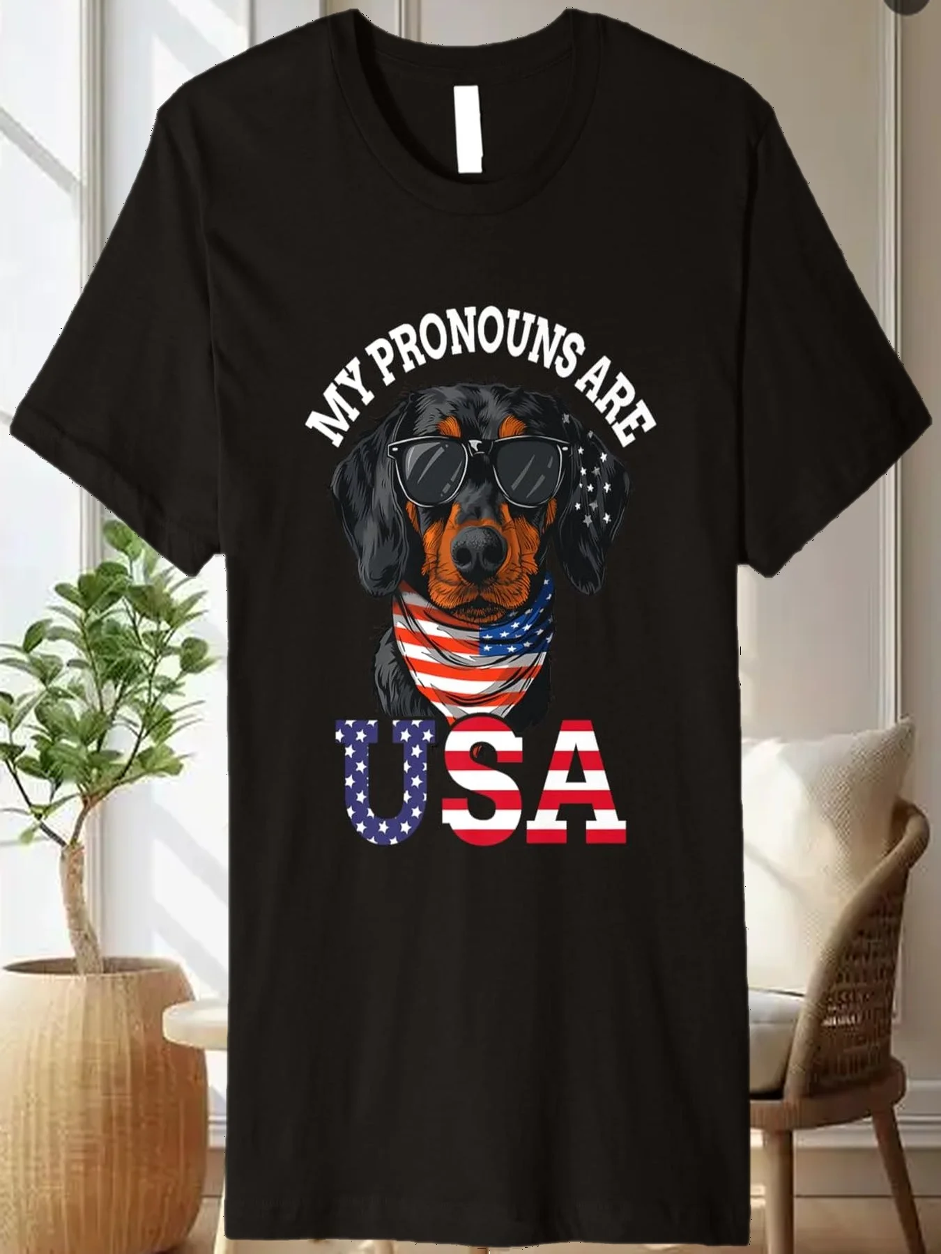 Lustiger patriotischer Dackel mit USA-Flagge. Meine Pronomen sind USA Premium T-Shirt