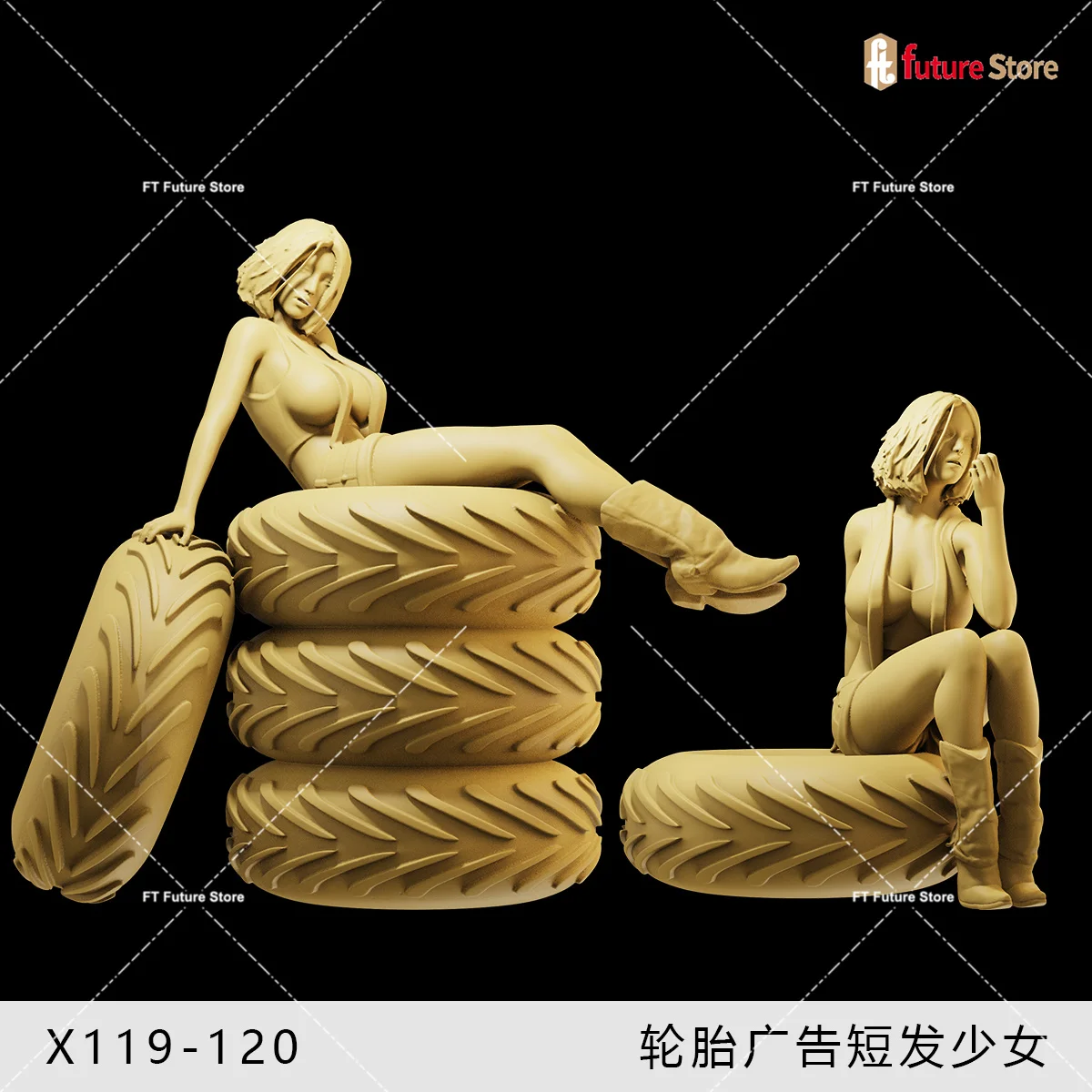 3D Print 1/64 1/43 1/35 Machine Repair Female Tire advertisement Girl Figure Diorama Mini Doll Scene Prop Figurine Model For Car