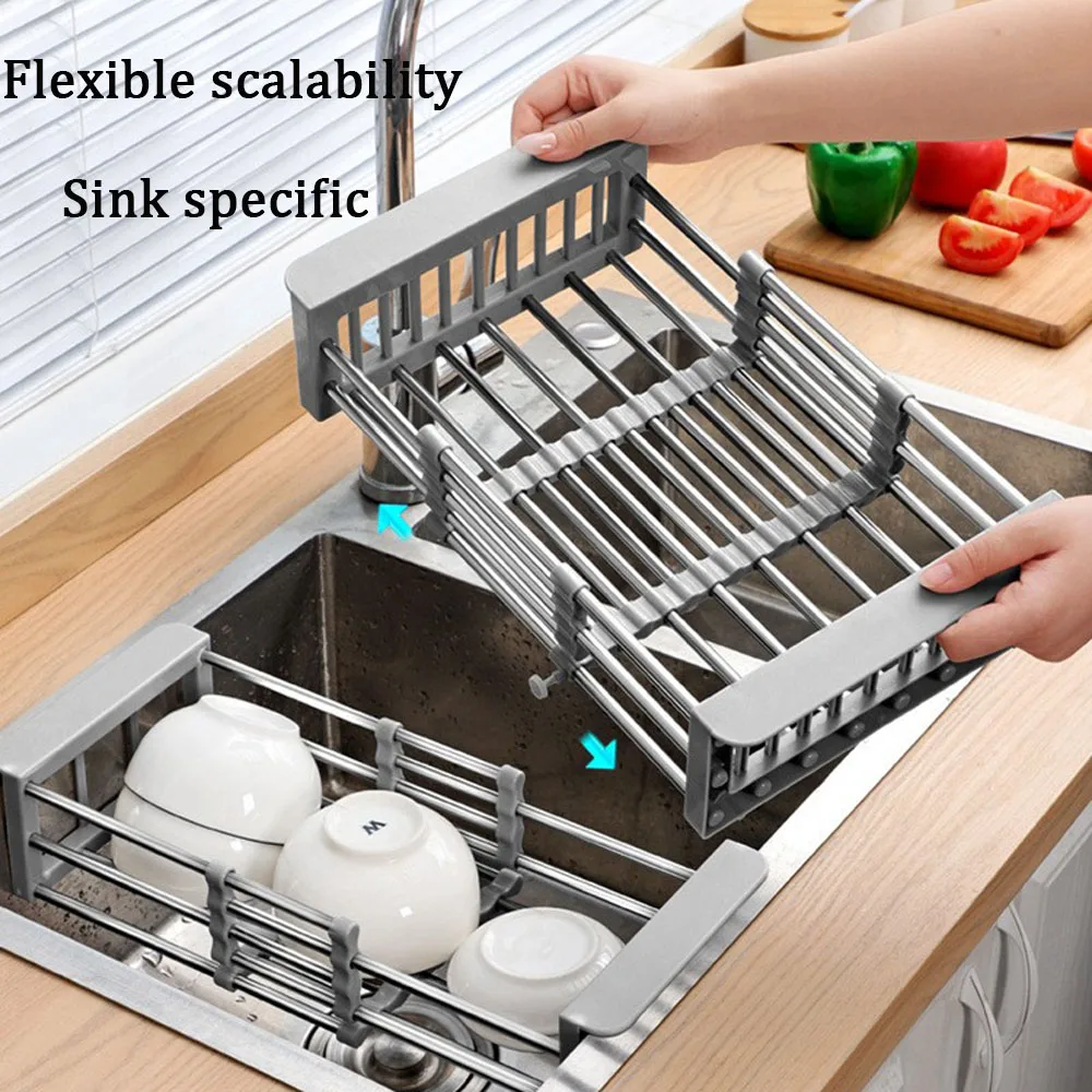 

Сушилка для чаши расширяется и подходит для кухонных раковин. Металлическая чаша и сушилка для посуды многофункциональны и бант