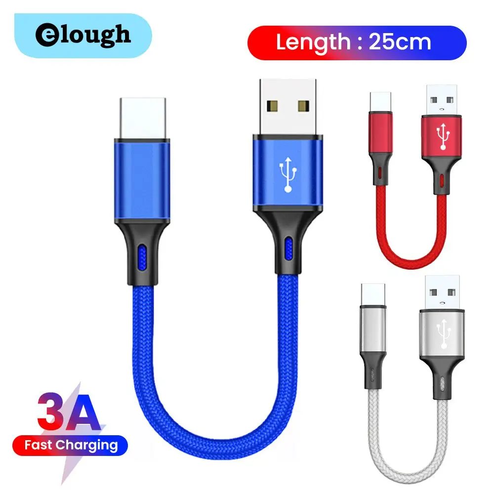 25CM USB Micro/Type C Cable Short Portable USB Charger Fast Charging Data Cord Power Bank Cable For iPhone 15 Samsung Xiaomi