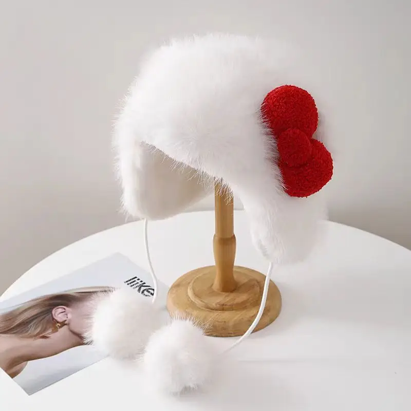 مرحبا كيتي أفخم قبعة الكرتون الخريف يندبروف قبعة فتاة حلوة نمط الشتاء قبعة قبعة دافئة هدية عيد الميلاد #6