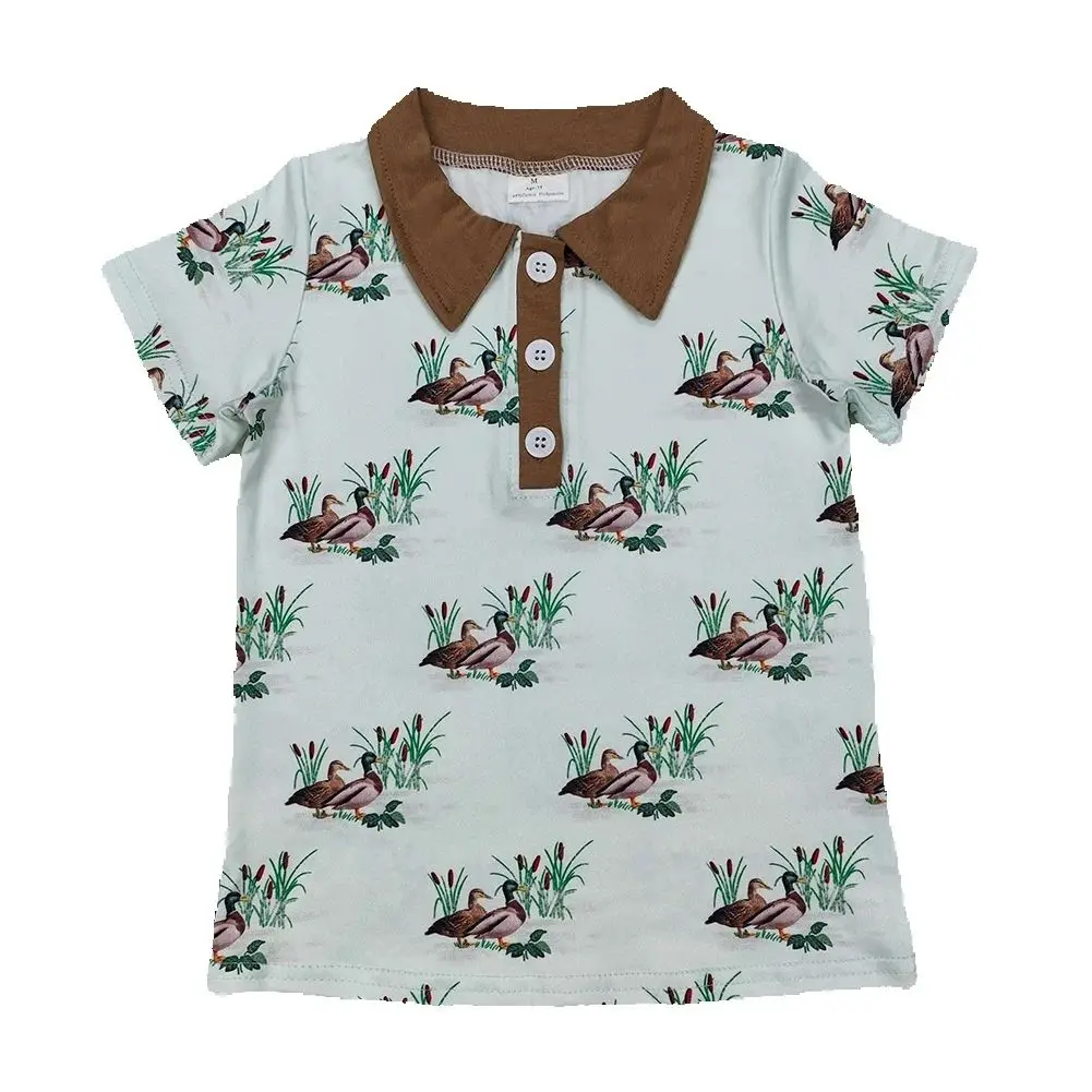 

3.15 BT1174 Brown Green Duck Boys Short Sleeve Top Children's Summer Casual Wear Comfortable Fit Graphic T-Shirt