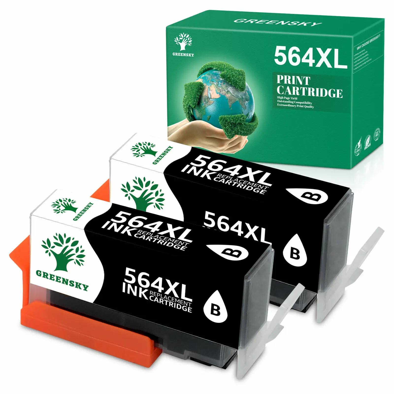 Tinta negra 2PK 564XL para HP PhotoSmart 7510 7520 7525 309A C5300 C310 C410