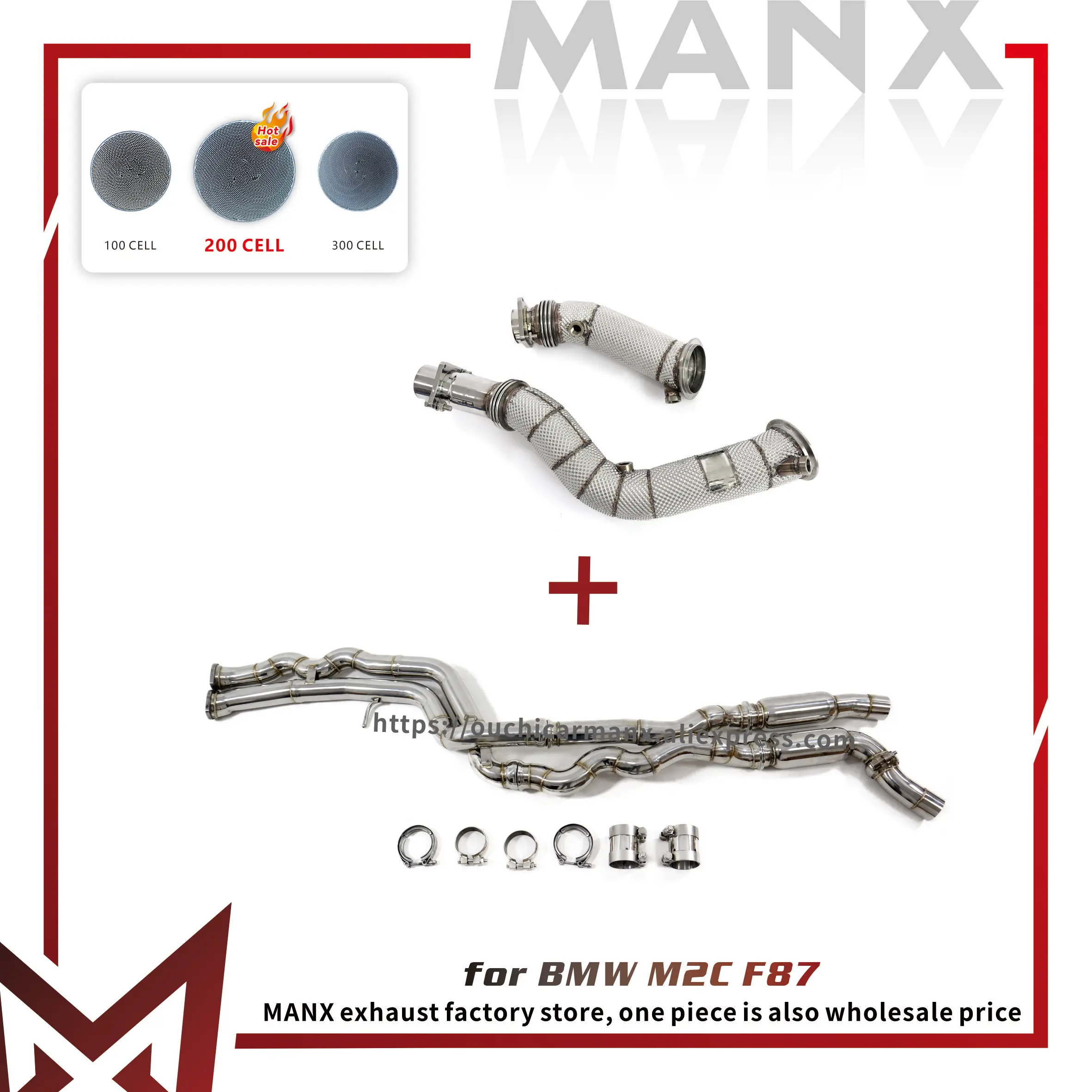 

MANX Middle pipe and Downpipe for BMW M2C F87 Logo engraving available Stainless steel with cat/without cat