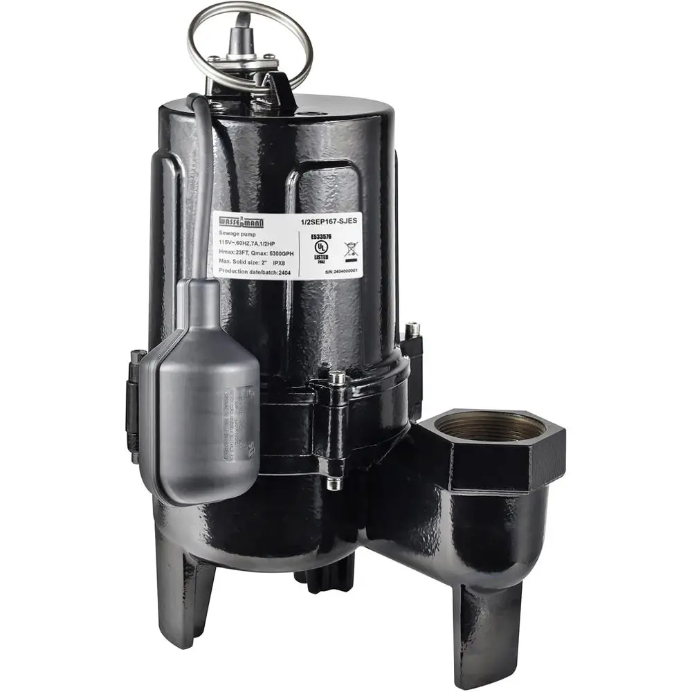 

3/4 HP Sewage Pump 2 inch Discharge with Auto loat Switch, 115V 7200 GPH Cast Iron Submersible Sewer Pump, Sump Pump or Basement