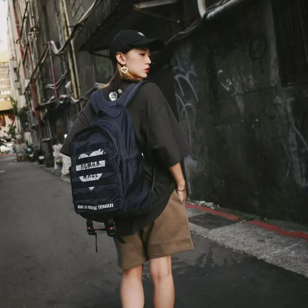 HUMAN MADE Military Backpack Trendy Brand Military Workwear Nylon Backpack for Men and Women Large Capacity