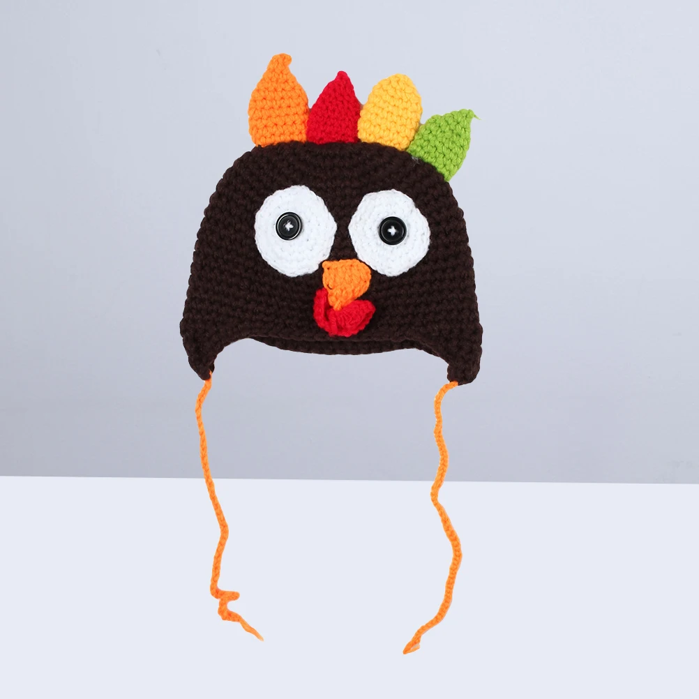 

Thanksgiving Infant Turkey Hat Winter Warm Baby Cap Crochet Woolen Knitted Stretchy Fashionable Unique Design Coffee L Size