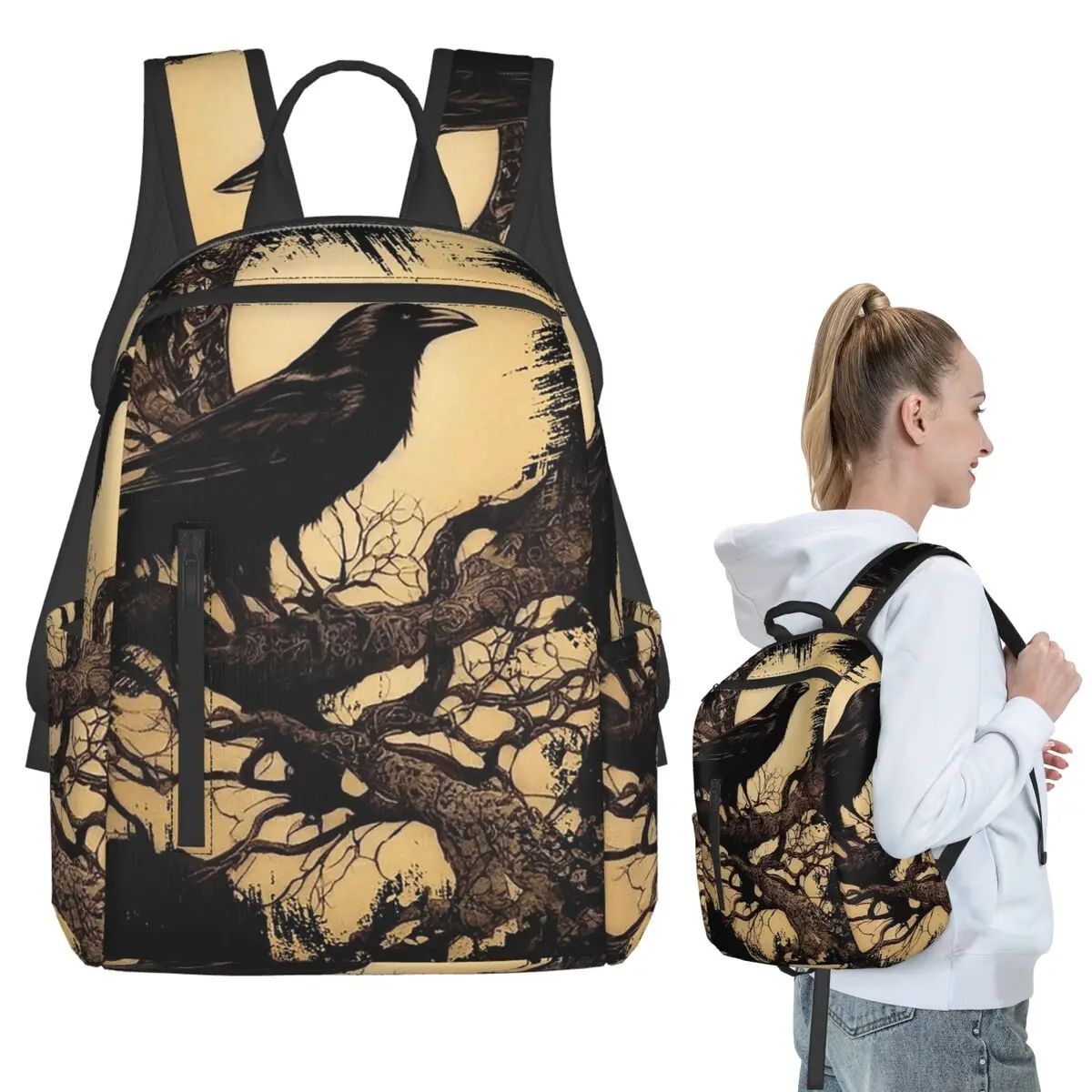Gothic Raven On Branch Backpack Student BookBag Children School Bag Laptop Shoulder Bags Boys Girls