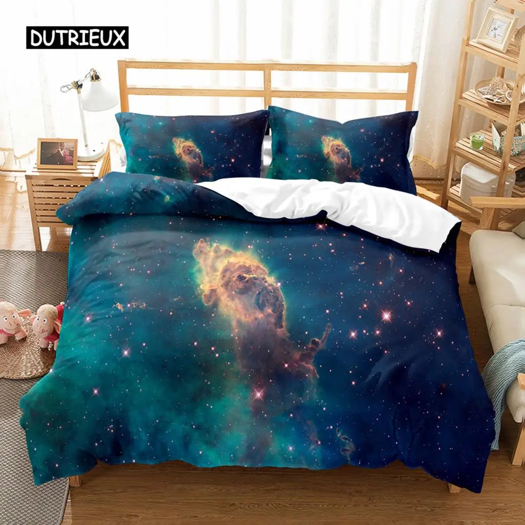 

Hubble Image King Queen Duvet Cover Vast Starry Sky Bedding Set Bright Universe Landscape Quilt Cover Polyester Comforter Cover