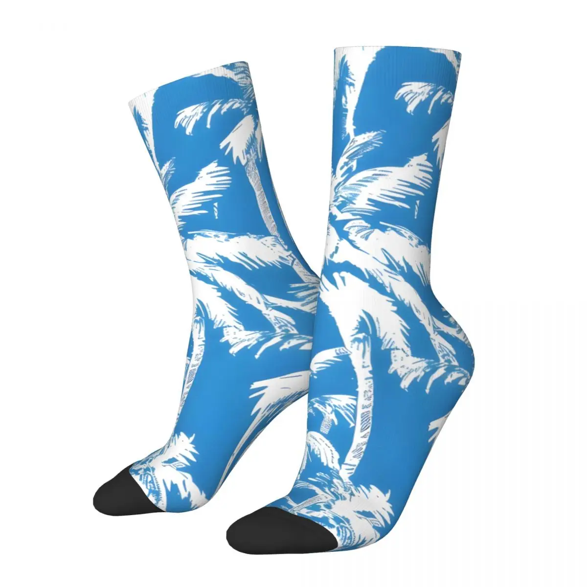 Vintage Tropical White Palms With A Blue Background Men's compression Socks Unisex Harajuku Seamless Printed Novelty Crew Sock