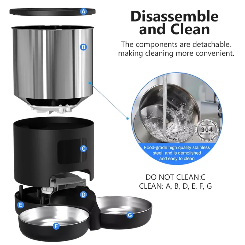 Dual Bowl Smart Pet Feeder 4.5L, Automatic Timed Quantitative Feeding, Detachable 304 Steel Bowls Voice Recorder for 2 Cats Dogs