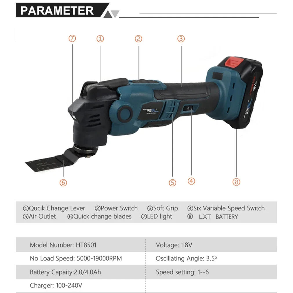 NEWONE 18V Brushless Quick release Oscillating tool Multi functional tool Renovator Electric trimmer Compatible for MAKITA