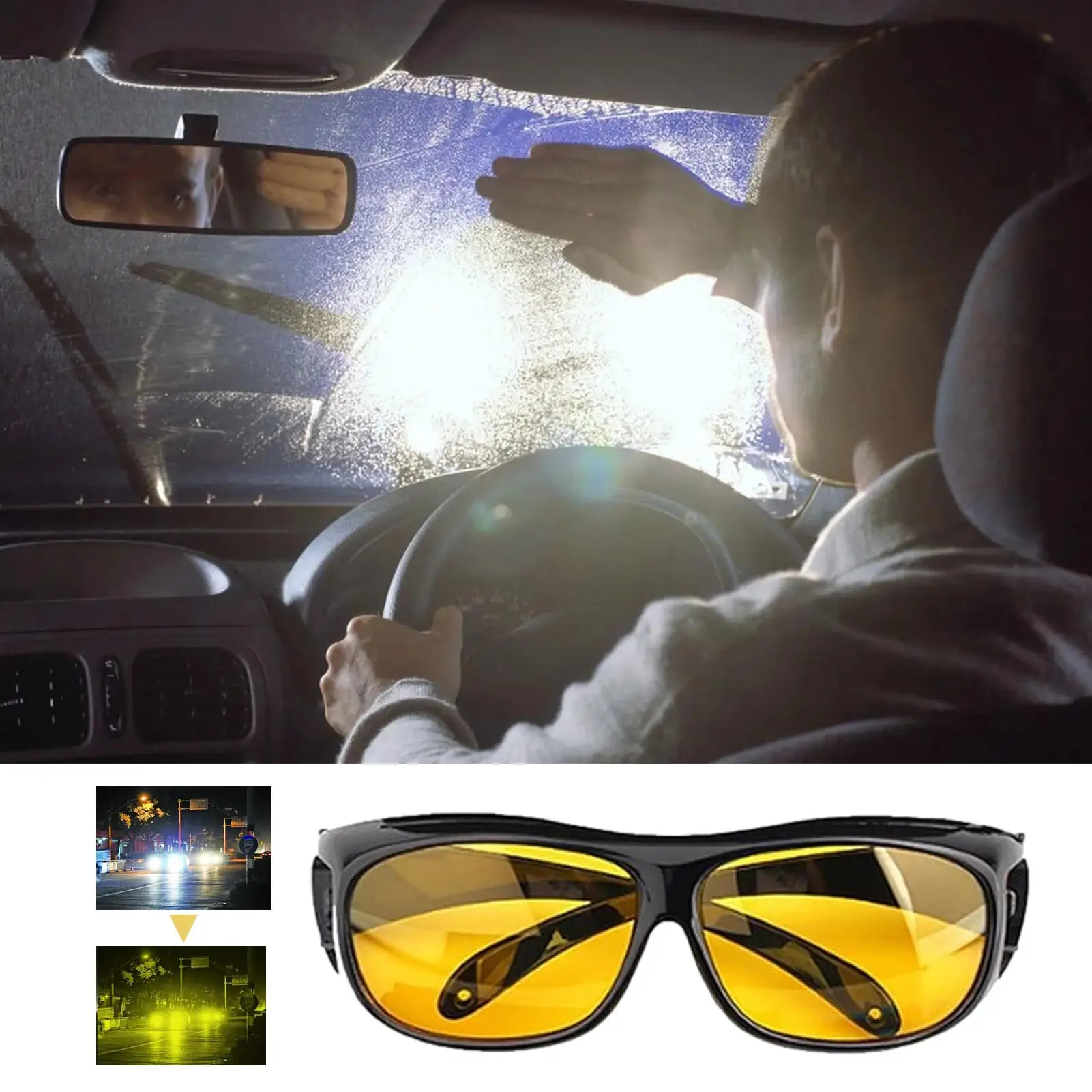 Motorcycle Driving Goggles Car Night Vision Sunglasses Unisex Driver Night Day Driving Wrap Around Anti Glare Sun Glasses