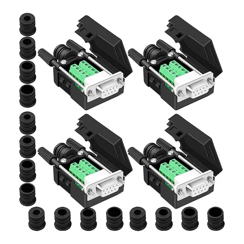 ABJS 4PCS DB9 Female Breakout Connector,DB9 Solderless RS232 D-SUB Serial To 9-Pin Port Terminal Adapter Connector