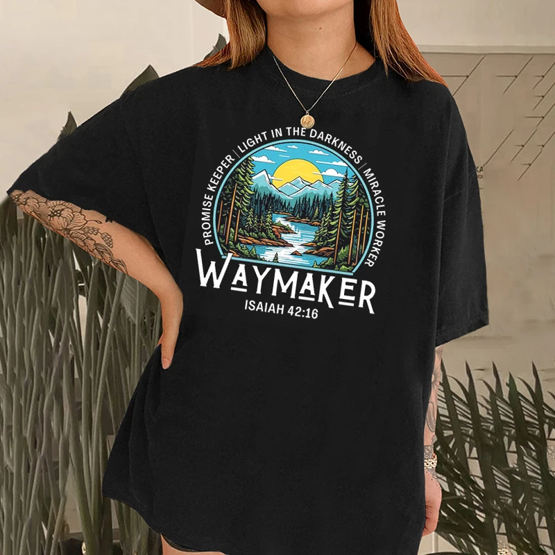 

Waymaker Promise Keeper Miracle Worker Christian Bible Verse Jesus God Christian Women T Shirt Plus Size Women Short Sleeve Tee