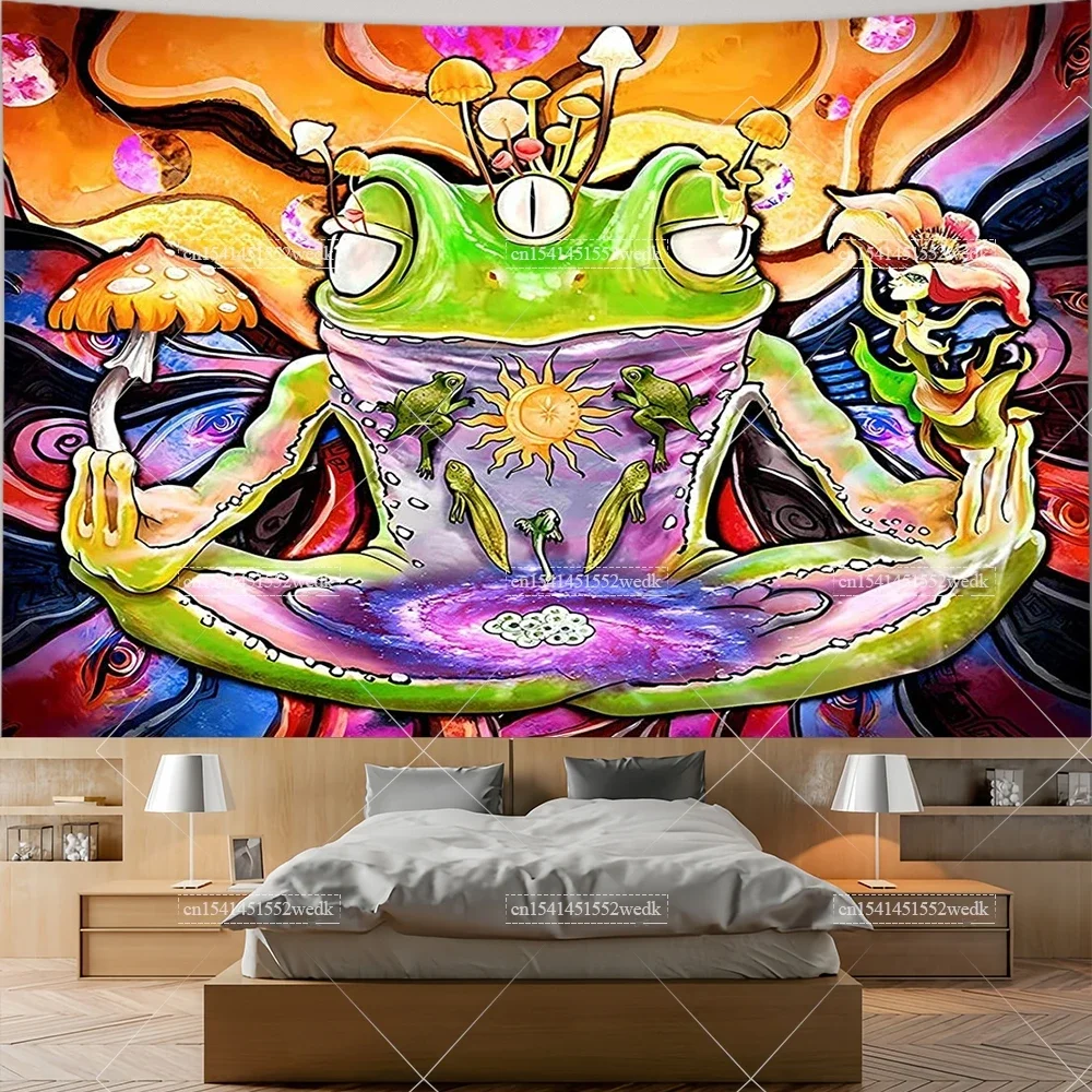 Frog Tapestry Mushroom Tapestries Burning Sun Tapestry For Bedroom Moon Star Wall Tapestry Mandala Constellation Altar Cloths