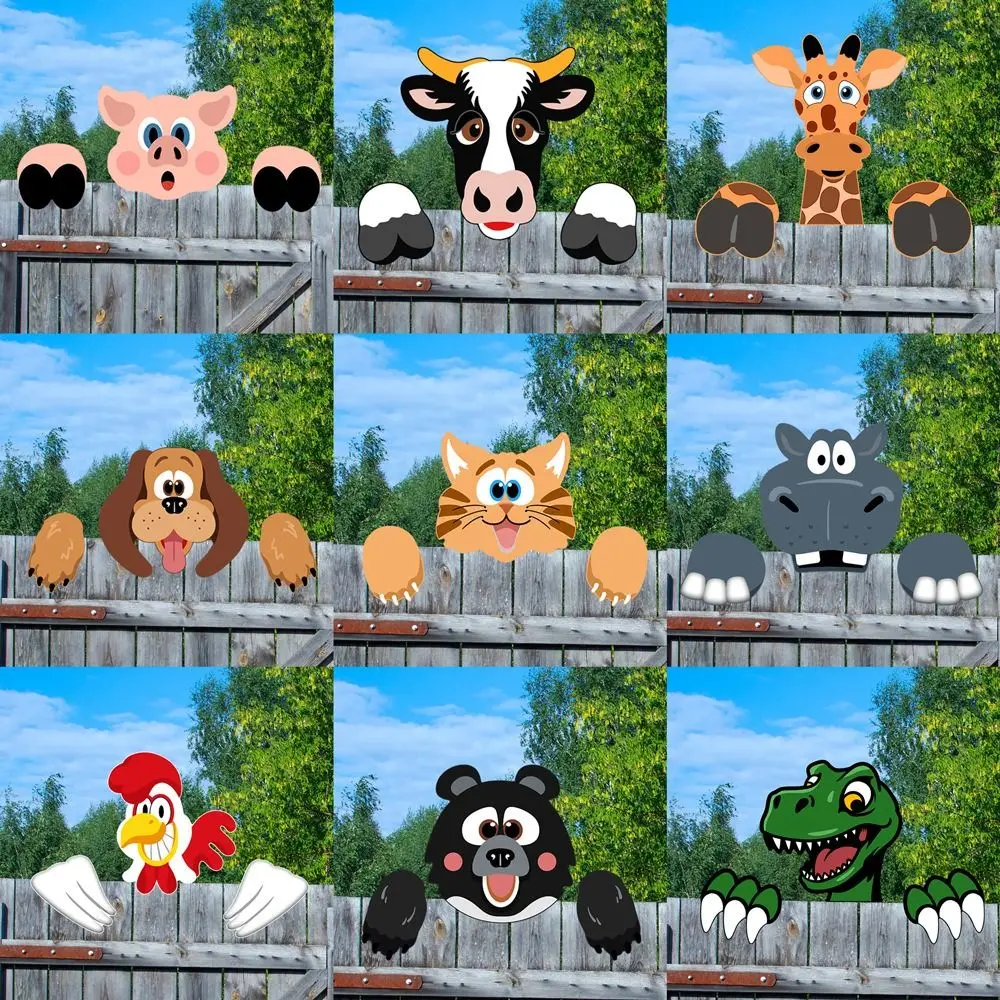 

Multicolor Fence Animal Decoration Panel Cartoon 41x35cm Fence Peeping Animal Pig Cow Dog Outdoor Decorations